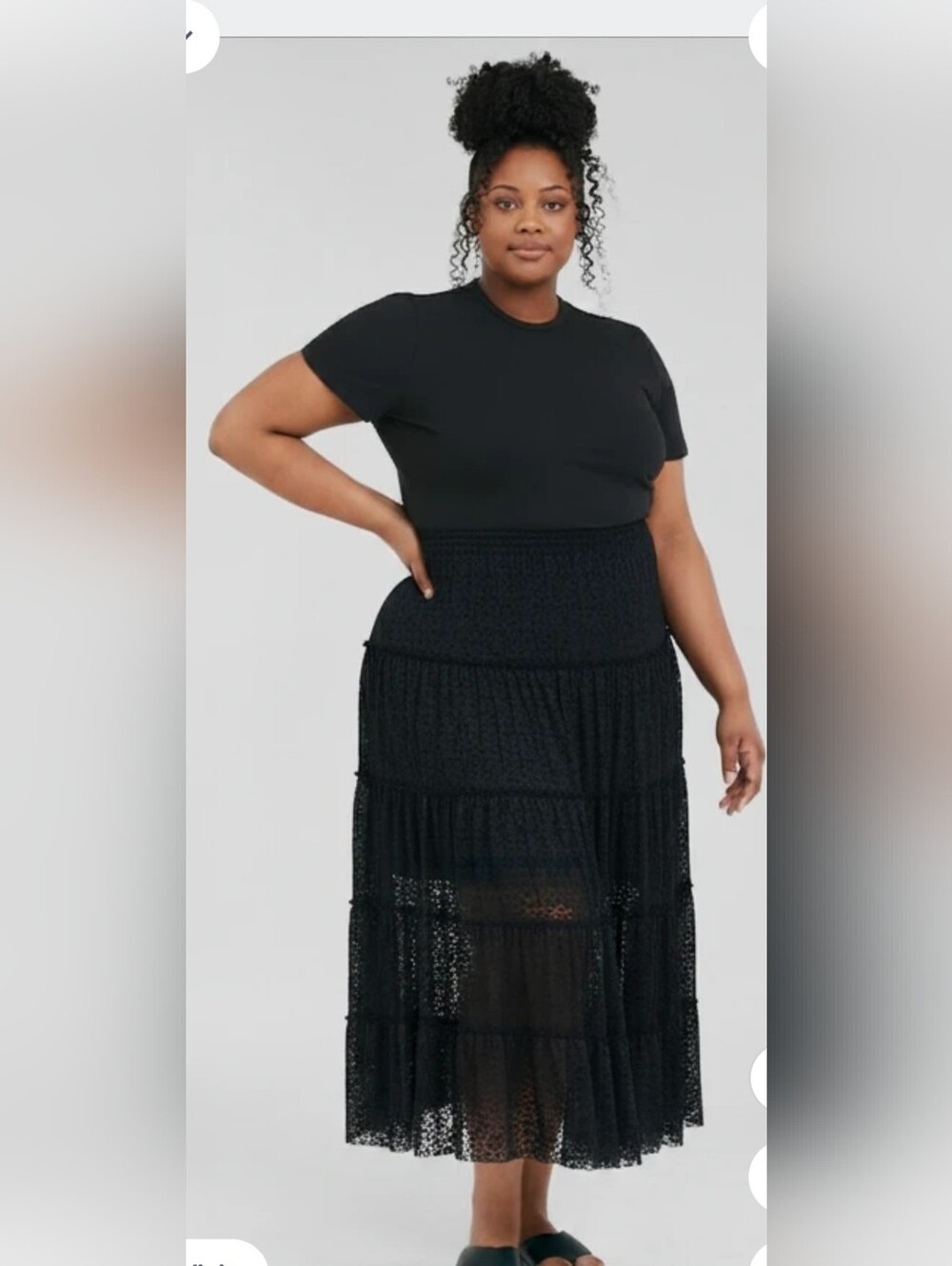 And Now This Black Lace Tiered Maxi Skirt